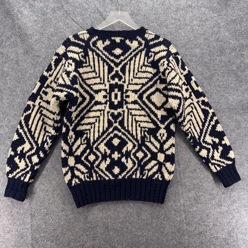 Ralph Lauren Navy and Cream Geometric Wool Crewneck Sweater - Picture 3 of 9